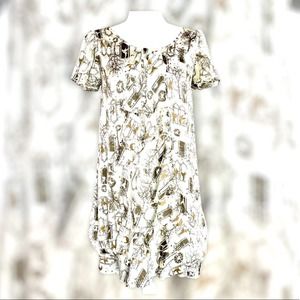 Disney TINKERBELL DRESS!! SILK LOOK CREAM/GREEN S